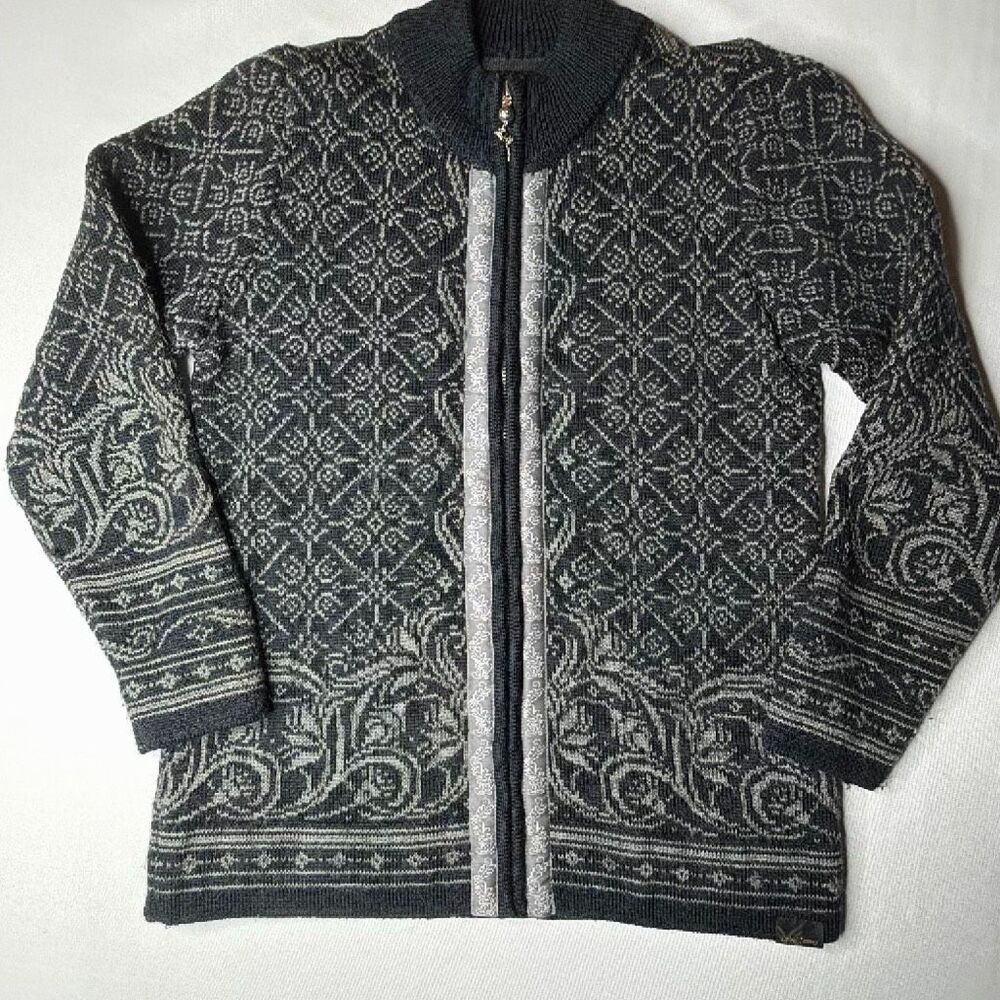 Dale of Norway Christiania New Wool Jacket Cardigan Sweater Small Black Grey